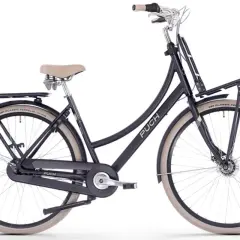 Donkerblauwe Puch omafiets met beige zadel en banden. Een echte omafiets aanbieding voor comfortabel fietsen.