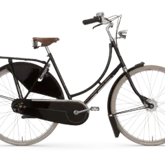 Zwarte Gazelle omafiets kopen? Deze klassieke fiets met bruin zadel en bagagedrager is perfect voor dagelijks gebruik.