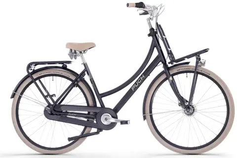 Donkerblauwe Puch omafiets met beige zadel en banden. Een echte omafiets aanbieding voor comfortabel fietsen.