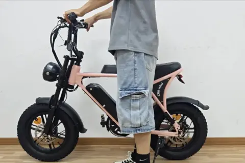 Een roze fatbike met dikke banden, een stoere retro koplamp en een uitneembare accu. Dit is wat een fatbike is: een elektrische fiets met een robuust design.