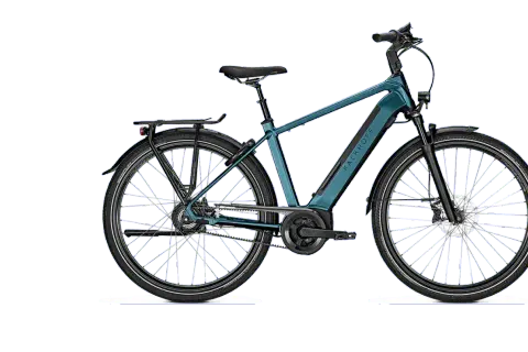 Blauwe Kalkhoff e-bike, ideaal om een tourfiets te kopen voor comfortabele ritten.