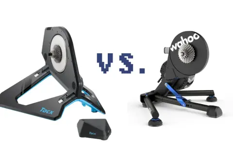 Tacx Neo 2 vs 2T: Twee indoor fietstrainers, de Tacx Neo 2 en de Wahoo Kickr, staan tegenover elkaar.