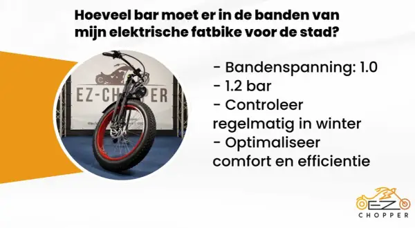Optimale bandenspanning elektrische fiets: 1.0-1.2 bar. Controleer regelmatig voor comfort en efficiëntie, zeker in de winter.