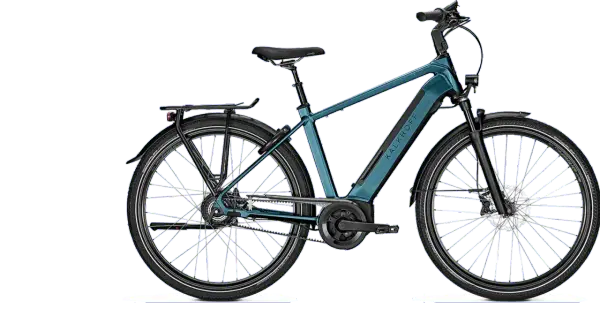 Blauwe Kalkhoff e-bike, ideaal om een tourfiets te kopen voor comfortabele ritten.