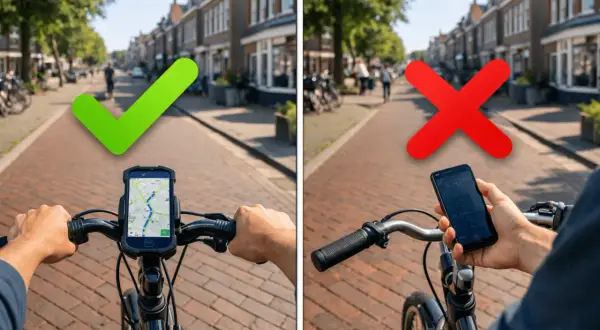 Fietsen met navigatie op de fiets is prima, maar een boete busbaan krijg je als je je telefoon in je hand houdt.