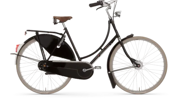 Zwarte Gazelle omafiets kopen? Deze klassieke fiets met bruin zadel en bagagedrager is perfect voor dagelijks gebruik.