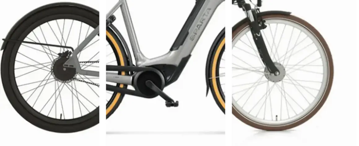 De Sparta e-bike toont de aandrijving: een middenmotor bij de trapas of een voorwielmotor.