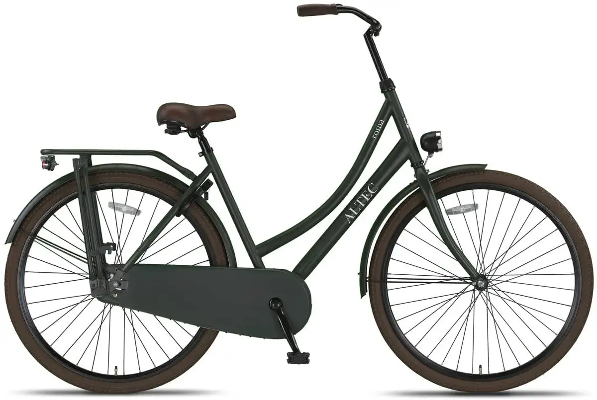Een donkergroene Altec omafiets kopen? Deze klassieke fiets met bruine details is perfect voor dagelijks gebruik.