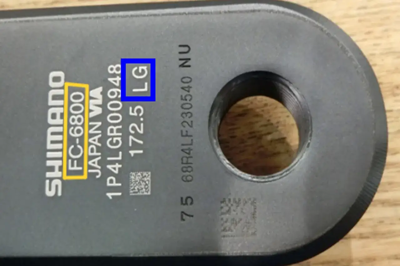Shimano FC-6800 crankarm met productiedatumcode LG. Controleer op de shimano terugroepactie.