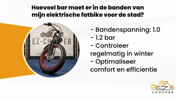 Optimale bandenspanning elektrische fiets: 1.0-1.2 bar. Controleer regelmatig voor comfort en efficiëntie, zeker in de winter.