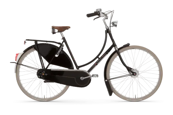Zwarte Gazelle omafiets kopen? Deze klassieke fiets met bruin zadel en bagagedrager is perfect voor dagelijks gebruik.